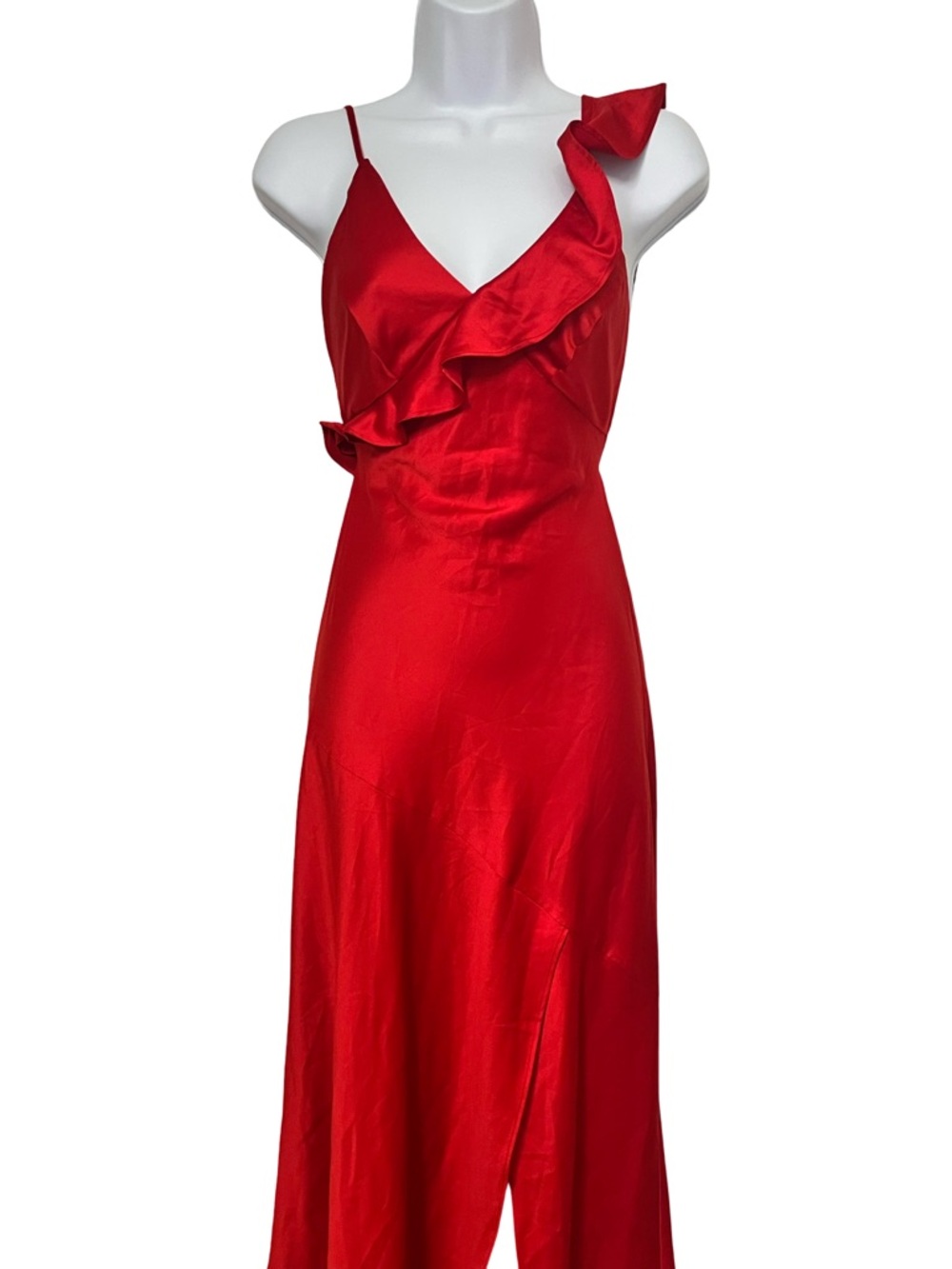 Urban Outfitters Red Asymmetrical Ruffle Slip Dress